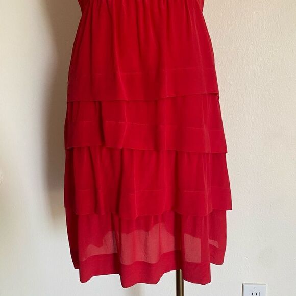 Anthropologie Girls From Savoy Ruffled Oska Red Silk Dress Size 6 - Picture 10 of 16